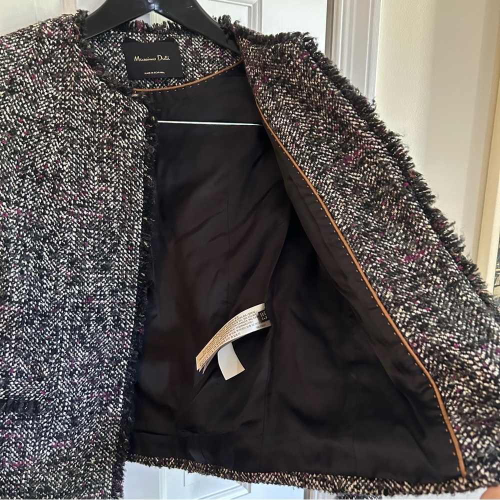 Massimo Dutti Cropped Boucle Tweed Blazer Black White Purple Size 2 - Picture 6 of 15